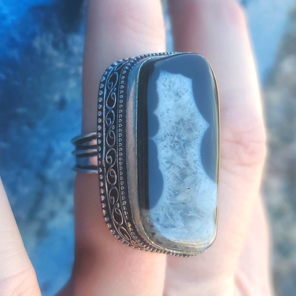 New Overzized Solar Quartz Agate 925 Silver Ring. - Picture 2 of 12